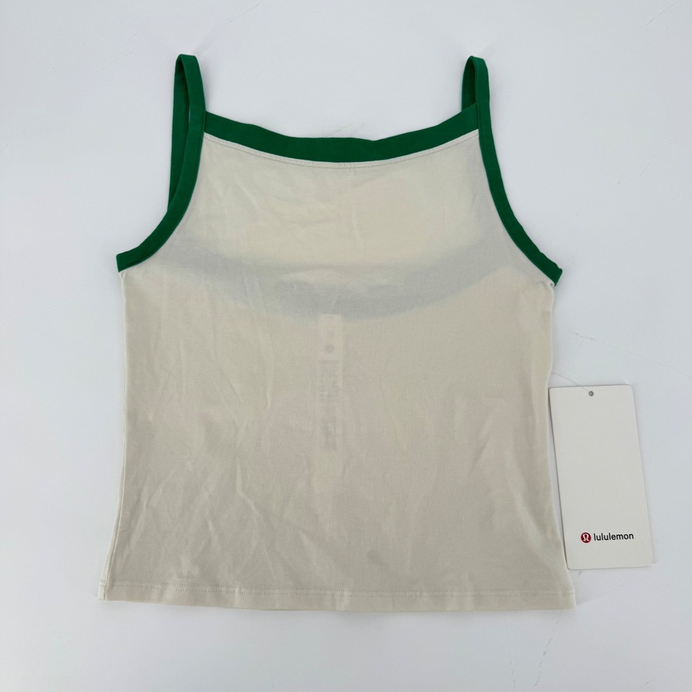 Lululemon Organic Cotton‎ High Neck Ringer Tank XXS NWT Green Trim